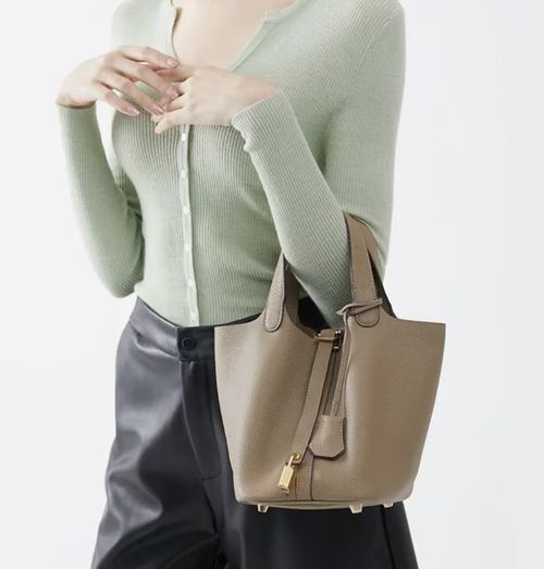 Fashion Luxury Genuine Leather Bucket Tote Bag for Women High-End Basket-Style Wedding Mommy Bridal Purse and Handbags