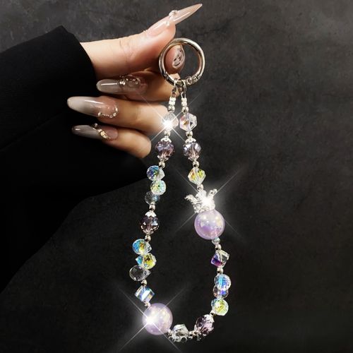 Advanced Luxury Rose Crystal Mobile Phone Chain Pendant Original Design Light Keychain with Perfume Bottle Mobile Bag Pendant