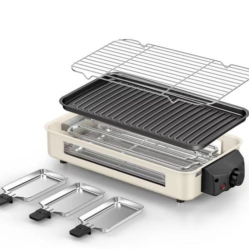 3-in-1 Electric Grill Pan for Indoor RV Cooking Smokeless Easy-Clean Carbon Steel Surface Detachable Plate for Household Use