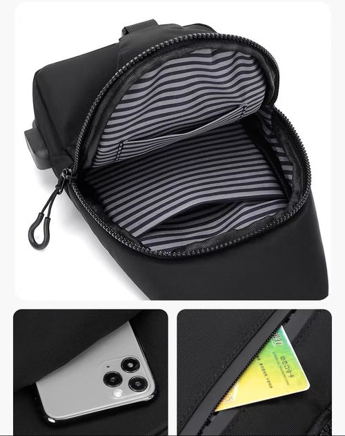 Men's PU Chest Bag With USB Large Capacity Single Shoulder Bag Crossbody Fashionable Simple Outdoor Design Bag