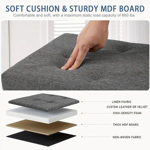 Large Linen Folding Ottoman Bench End of Bed Storage Foot Rest Stool with Padded Seat for Bedroom & Living Room Use