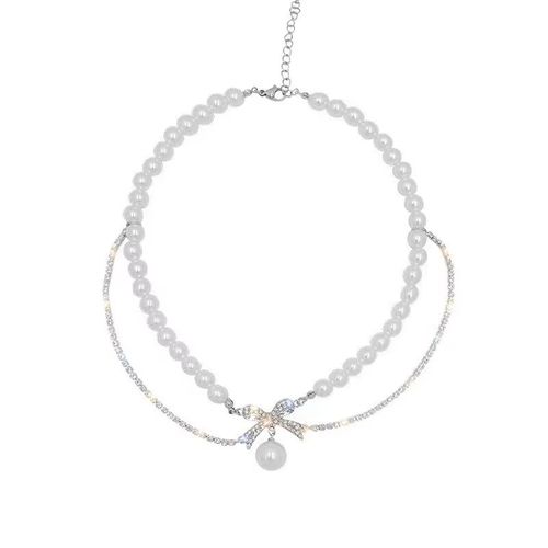 French Style High-End Elegant Choker Retro Pendant Light Luxury Collarbone Chain with Bowknot Pearl Trendy Necklace