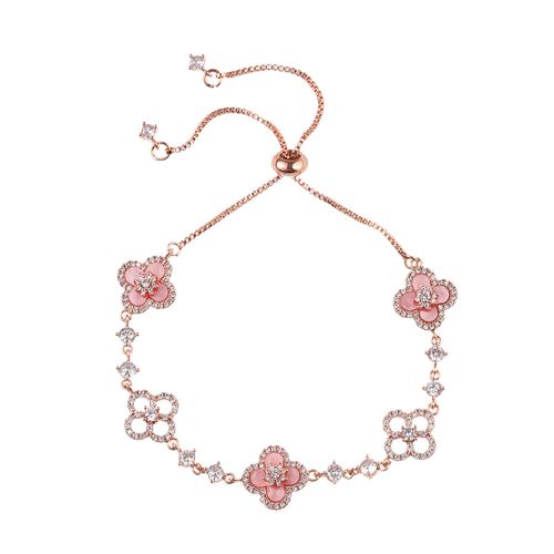 2025 Four Clover Shinny Crystal Bracelet Gold Plated Copper Bangle with Pink Zircon Trendy Lucky Bracelet for Anniversary Gift