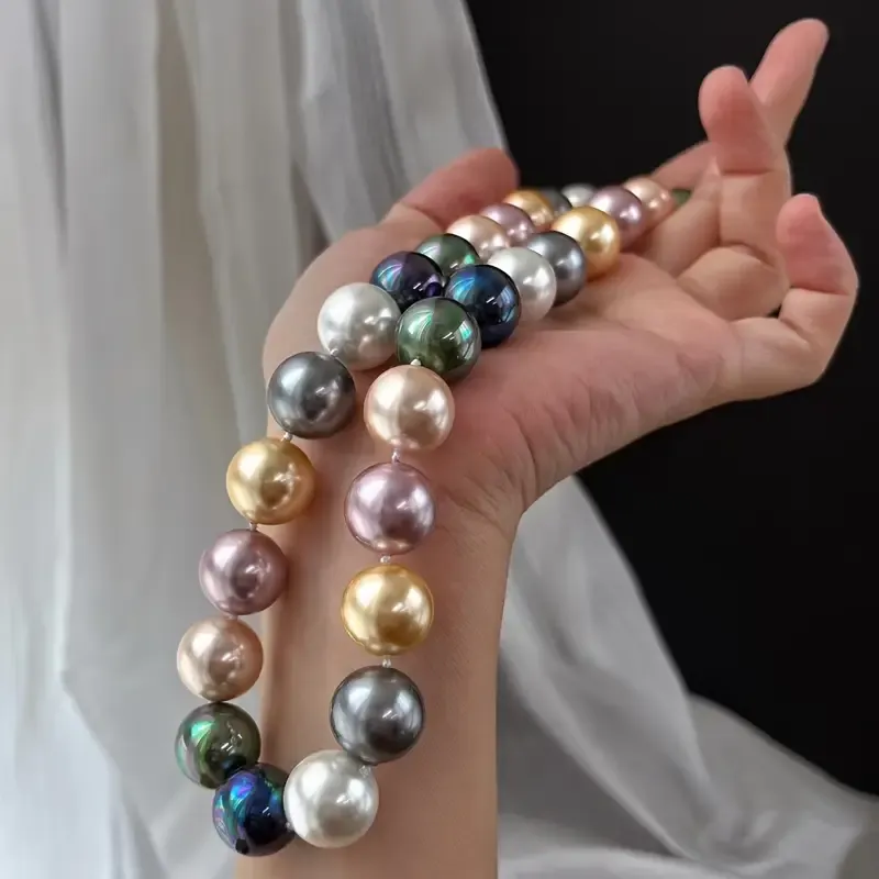 14mm Large Freshwater Pearl Necklace Women'S Bohemian Style with Minimalist Colorful Color Change Freshwater Pearl Mother'S Day Party & Special Occasion Everyday Jewelry Gifts