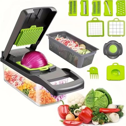 Hot Sale 16 in 1 Manual Vegetable Cutter New Silicone Onion & Carrot Chopper with Spatula for Kitchen Food Chopper