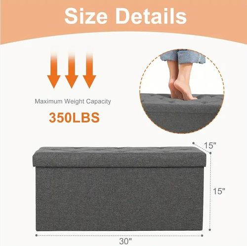 Large Linen Folding Ottoman Bench End of Bed Storage Foot Rest Stool with Padded Seat for Bedroom & Living Room Use