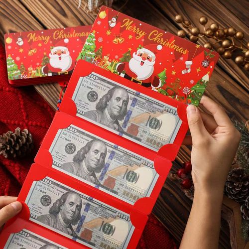 Red Santa Claus Dollar 10 Card Slot Red Envelope for Christmas Day Children's Christmas Gift