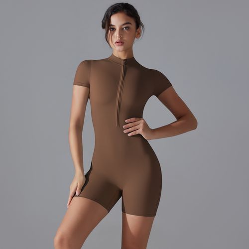 Hot-Selling Spandex Nylon Sports Bodysuit & Jumpsuit Short-Sleeved Half Zip for Yoga & Fitness Active Athletic Gym Apparel