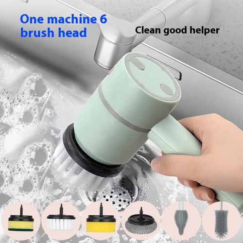 Multi-Functional Household Cleaning Brush Long Handle Replaceable Head for Kitchen Dish Bathroom Cleaning Electric Spin Scrubber