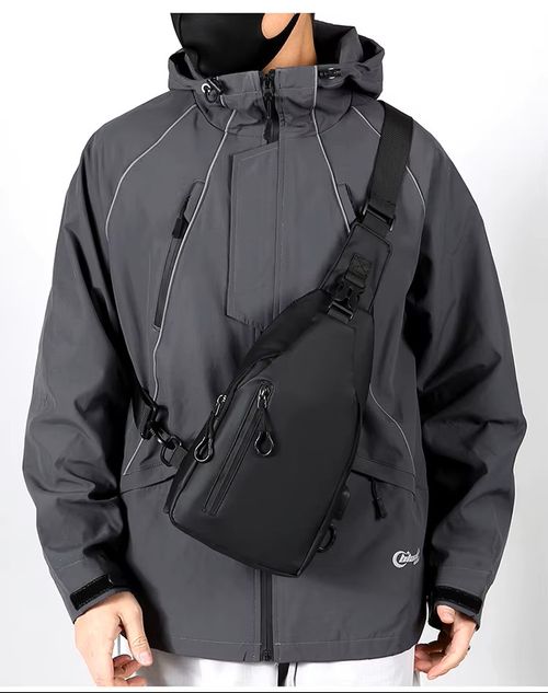 Men's PU Chest Bag With USB Large Capacity Single Shoulder Bag Crossbody Fashionable Simple Outdoor Design Bag