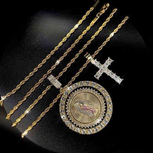 Hip-hop style alloy full diamond Saint Jude cross pendant necklace