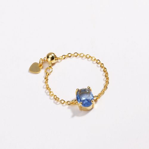 Adjustable Chain Design Gold Plated Egg Shaped Zircon  Rings for Women Blue zirconium - gold