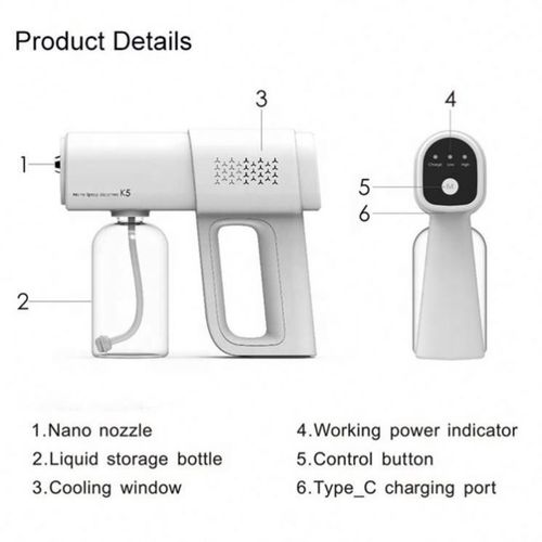 K5Pro wireless handheld disinfection spray gun household epidemic prevention indoor electronic disinfector blue light nano sprayer