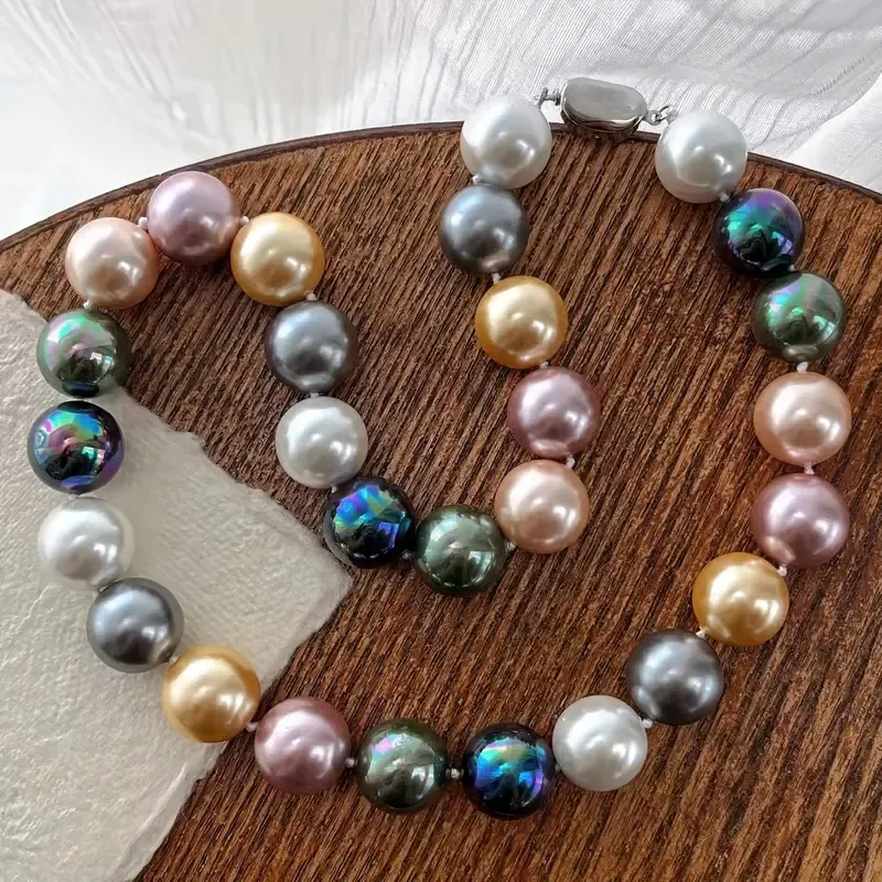 14mm Large Freshwater Pearl Necklace Women'S Bohemian Style with Minimalist Colorful Color Change Freshwater Pearl Mother'S Day Party & Special Occasion Everyday Jewelry Gifts