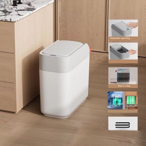 Automatic Home Trash Can Smart Sensor Touchless Sliding Lid Narrow Gap Electric Adsorption Bag for Living Room Plastic Steel