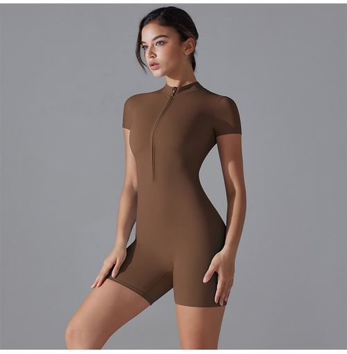Hot-Selling Spandex Nylon Sports Bodysuit & Jumpsuit Short-Sleeved Half Zip for Yoga & Fitness Active Athletic Gym Apparel