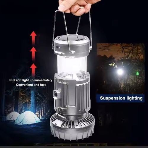 Outdoor Portable Light Rechargeable LED Flashlight Solar Camping Lantern with Fan