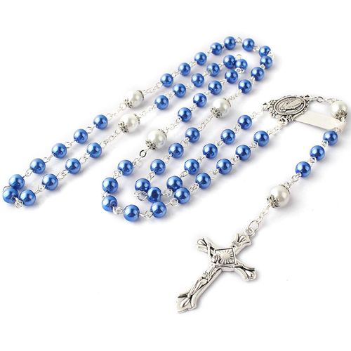 Virgin Cross Rosary Necklace Handmade Curved Needle Baptist Prayer Rosary