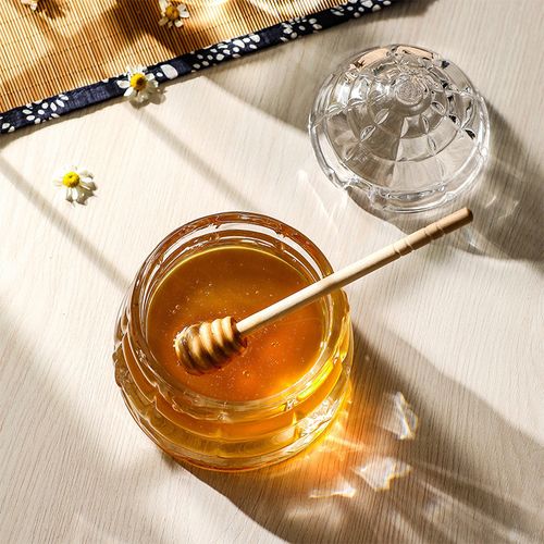 Glass Honey Jar with Lid & Wood Dippers Honey Pot Storage Container