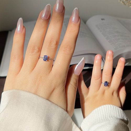 Adjustable Chain Design Gold Plated Egg Shaped Zircon  Rings for Women Blue zirconium - gold