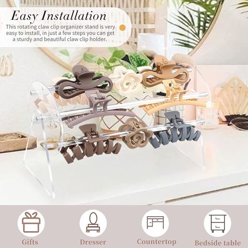 Claw Clip Organizer for Girls,Acrylic Hair Accessories Organizer Holder,360-Degree Rotating Claw Clip Organizer