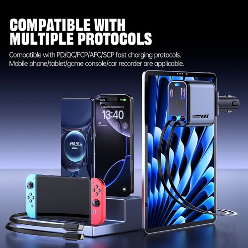 C6 Retractable Type C PD Cable Fast Charging Car Phone Charger Station Starry Sky Ambient Light Quick Adapter for Mobile