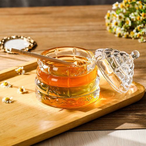 Glass Honey Jar with Lid & Wood Dippers Honey Pot Storage Container
