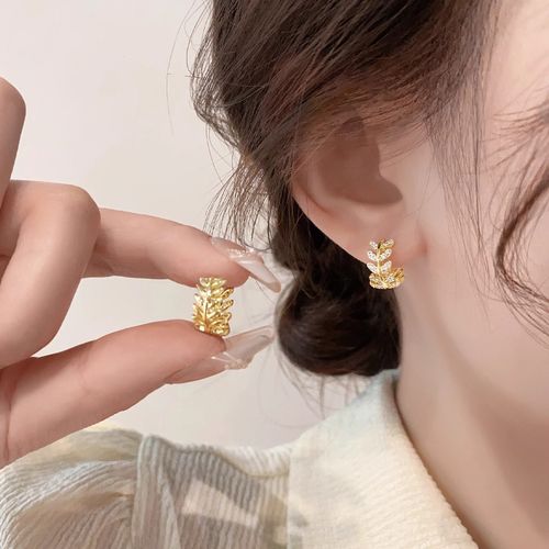 Hot Sale Exquisite Leaves Circle Hoop Earrings for Women Zircon Shiny Rhinestone Earring Wedding Birthday Jewelry Gifts