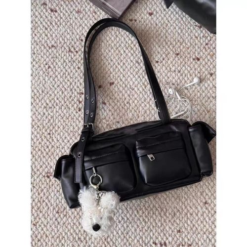 Niche design retro multi-pocket motorcycle bag for women 2025 new fashion versatile one shoulder armpit bag handbag
