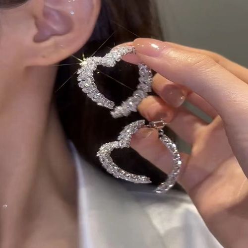 New Silver Needle Zircon Heart Earrings Silver Plate Wheat Heart Earrings for Women