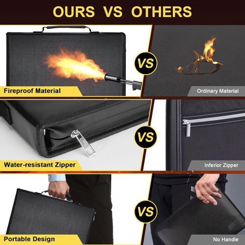 Fireproof and waterproof foldable accordion file folder with label, fireproof document bag