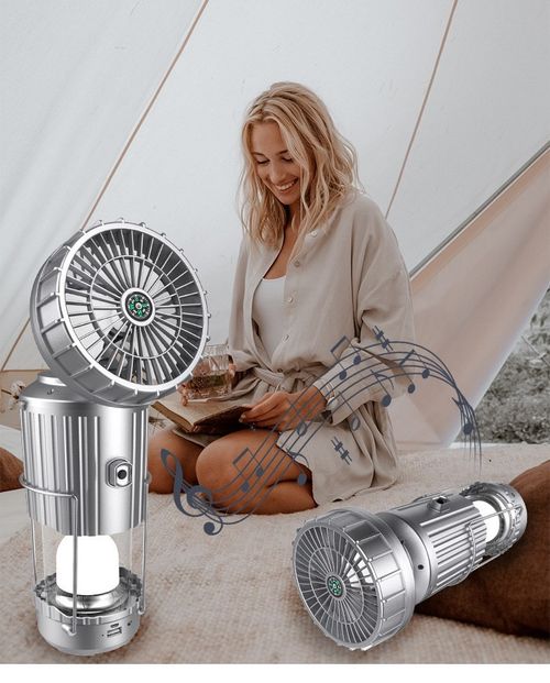 Solar Camping Light with Built-in Fan, USB Power Bank, and Multi-Mode Lighting