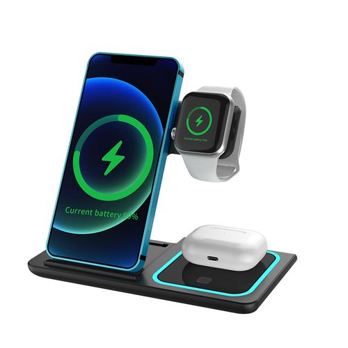Fast Wireless Charging Station Magnetic Phone Wireless Charger Stand Hot Foldable Portable 15W for Samsung 3 in 1 Charger ABS