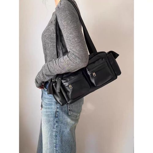 Niche design retro multi-pocket motorcycle bag for women 2025 new fashion versatile one shoulder armpit bag handbag