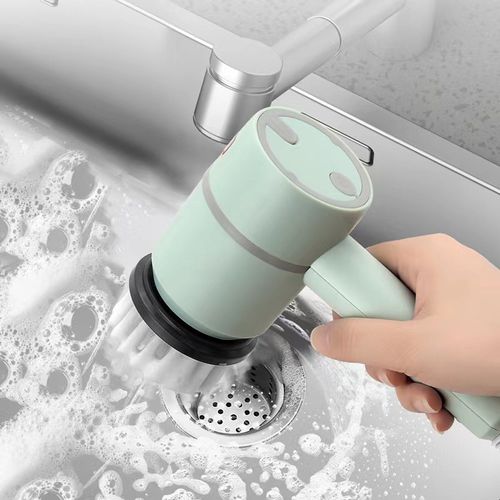 Multi-Functional Household Cleaning Brush Long Handle Replaceable Head for Kitchen Dish Bathroom Cleaning Electric Spin Scrubber