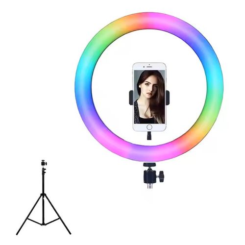 Ring Light with Tripod Stand & Phone Holder - 10 inch Selfie LED Ring light Dimmable Desktop Lamp 19 Colors RGB Tall Circle Light for Camera Makeup Video YouTube Live Streaming Zoom Meeting