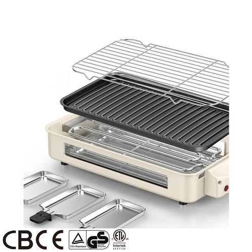 3-in-1 Electric Grill Pan for Indoor RV Cooking Smokeless Easy-Clean Carbon Steel Surface Detachable Plate for Household Use