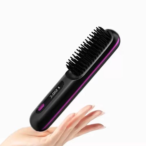 USB Charging Ceramic Heating Electric Comb Flat Hair Straightener Wireless Portable Hair Straightening Comb Brush