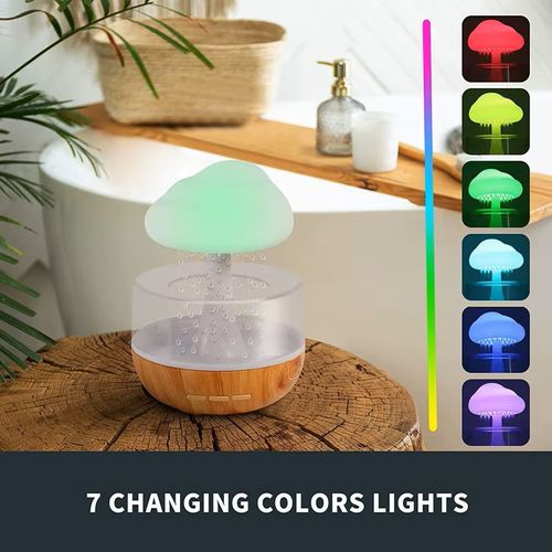 White Noise Humidifier with Rainbow Mushroom Cloud Raindrops USB-Powered Aromatherapy Sleep Night Light for Home and Hotels