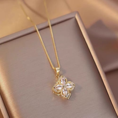 Rotating four-leaf clover necklace women's simple light luxury fashion versatile high-end collarbone chain