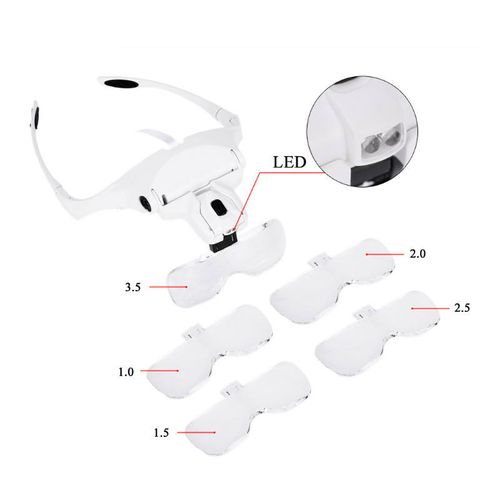 Head mounted five fold dual LED light reading micro carving beauty embroidery magnifying glass magnifying glass