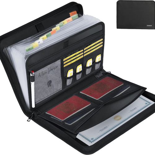 Fireproof and waterproof foldable accordion file folder with label, fireproof document bag