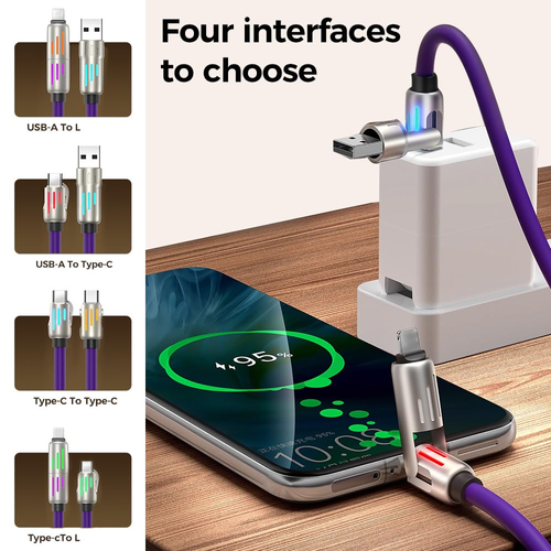 240W Super Fast LED Display USB Charger 4-in-1 Multi-Device with Rotating Elbow Type-C Mobile Phone and Printer Charger Cable