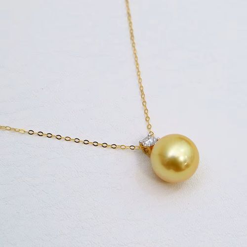 Luxury 18K Gold Jewelry with Sea Pearl Pendant Necklace Natural Golden South Seawater Engagement Link Chain