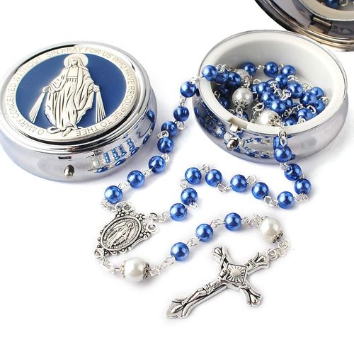 Virgin Cross Rosary Necklace Handmade Curved Needle Baptist Prayer Rosary