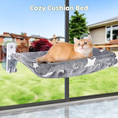 Cordless Indoor Cat Window Perch Cat Hammock Large 4 Suction Cups & Solid Metal Frame Foldable Cat Seat Window Beds