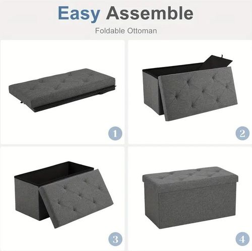 Large Linen Folding Ottoman Bench End of Bed Storage Foot Rest Stool with Padded Seat for Bedroom & Living Room Use