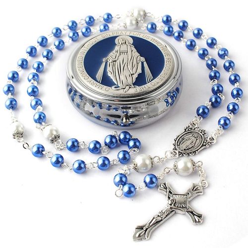 Virgin Cross Rosary Necklace Handmade Curved Needle Baptist Prayer Rosary