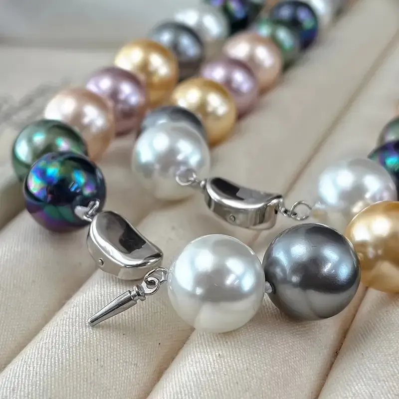14mm Large Freshwater Pearl Necklace Women'S Bohemian Style with Minimalist Colorful Color Change Freshwater Pearl Mother'S Day Party & Special Occasion Everyday Jewelry Gifts