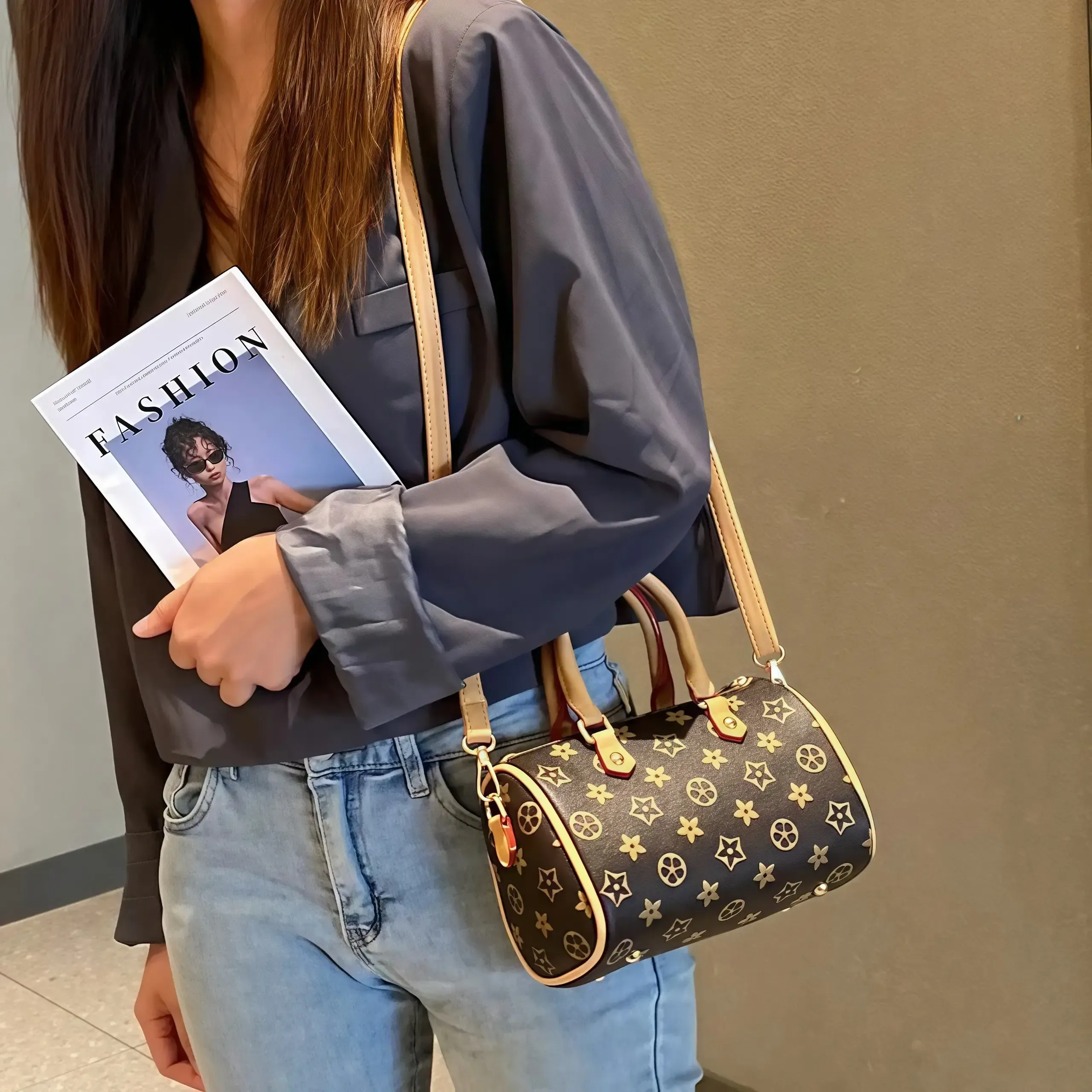 🔥2025 Nova Bolsa de Luxo Estampada – Ombro ou Tiracolo, Porta-Telemóvel e Moedas 👜✨